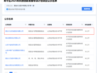 公示！304am永利集团机械入选牟平区2025科创专项妄想